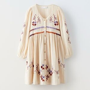 Zara girl embroidered dress cream boho 13/14Y